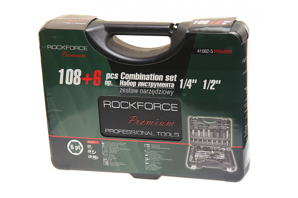 Набор инструмента головок и вставок RF-41082-5-PRE.: 1/2" & 1/4"DR 6-гранных 108пр. ROCK FORCE+6пр.