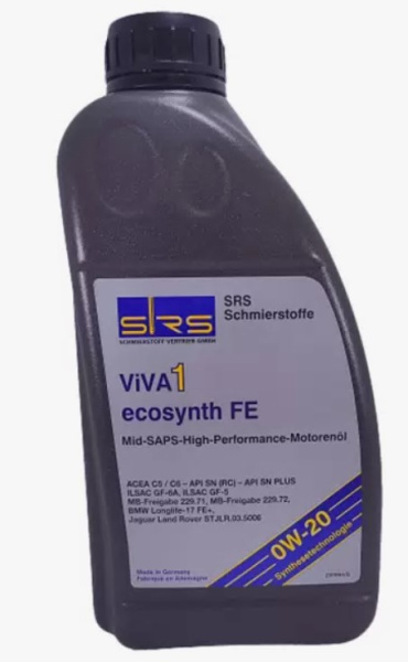 SRS Масло моторное VIVA 1 ecosynth FE 0W-20 (1 л)   ACEA C5 / C6  API SP/ SN PLUS, GF-6A/GF-5