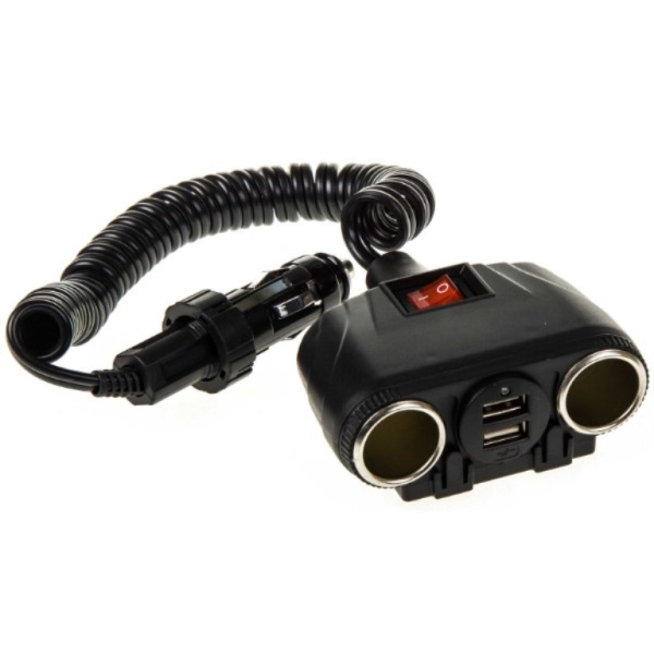 Разветвитель прикуривателя 2 гнезда + 2USB  SKYWAY 3,1А