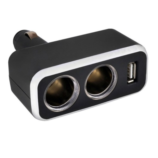 Разветвитель прикуривателя 2 гнезда + USB SKYWAY Черный предохранитель 5А, USB- 1A
