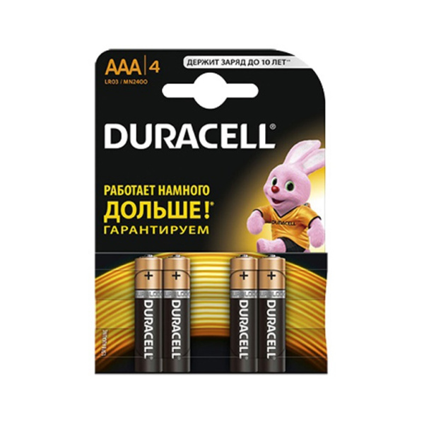 Батарейки DURACELL Basic LR03AAА BL20(2*6)Alkaline 1,5Vотрывные/4 шт.