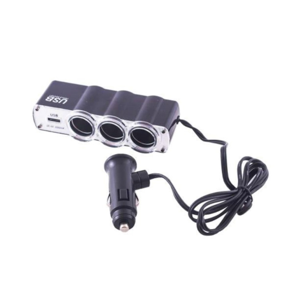 Разветвитель прикуривателя 3 гнезда + USB SKYWAY Черный предохранитель 5А, USB 2A S02301024