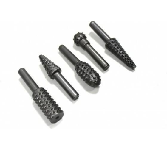 Набор шарошек металлических RF-61712 разнопрофильных по пластику и дереву 5пр.(Ø хвостовика 6мм),в б