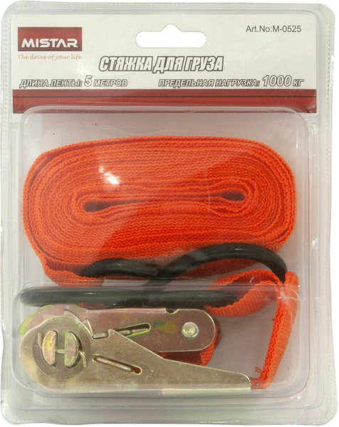 Стяжка для груза с храповиком 1000кг 5м х 25мм (блистер) M-0525 MISTAR /1/40