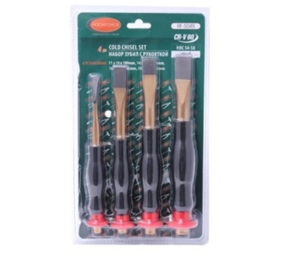 Набор зубил RF-5049 с эргономическими рукоятками, 4пр.(19х205, 16х200, 14х190, 11х180мм), в блистере
