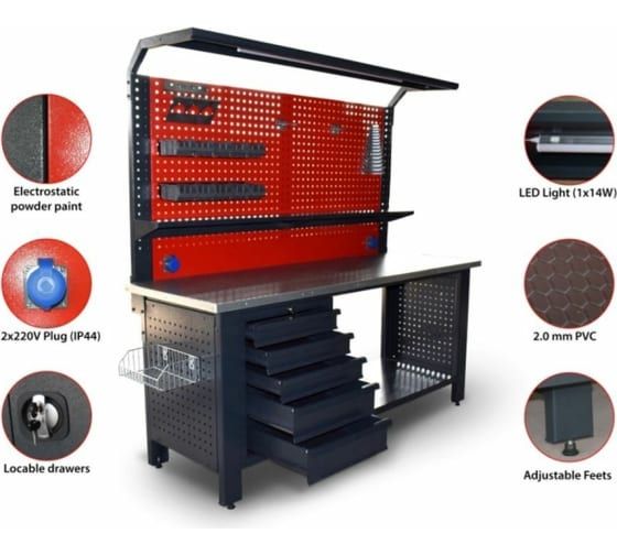 Верстак RF-01Y0197 металический 730х2000х2000мм(столешница 690х2000мм,перфорация 1080х2000мм,бок пер