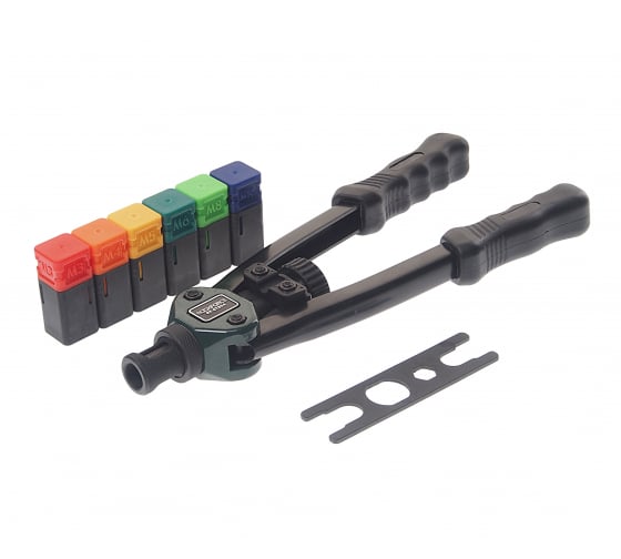 Заклепочник RF-67804 двуручный резьбовой усиленный (L - 320мм, резьбовые адаптеры - М3, М4, М5, М6, 