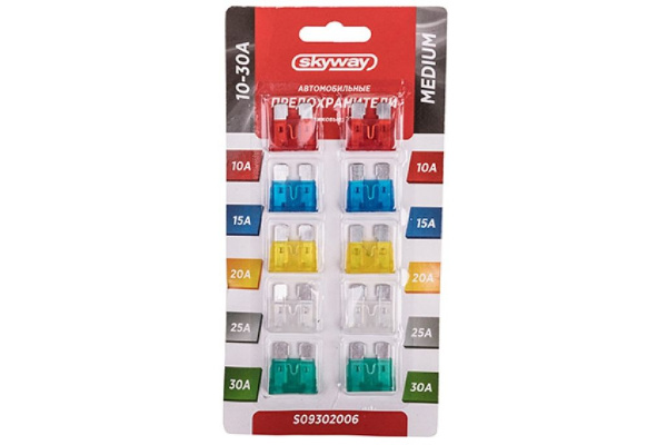 Предохранитель флажковый MEDIUM набор 10шт 10-30А блистер SKYWAY S09302006