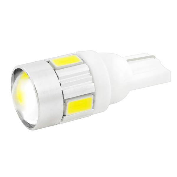 Автолампа диод Т10(W5W) 12V 6 SMD диод 1-конт с линзой Белая SKYWAY салон, габариты,S08201127