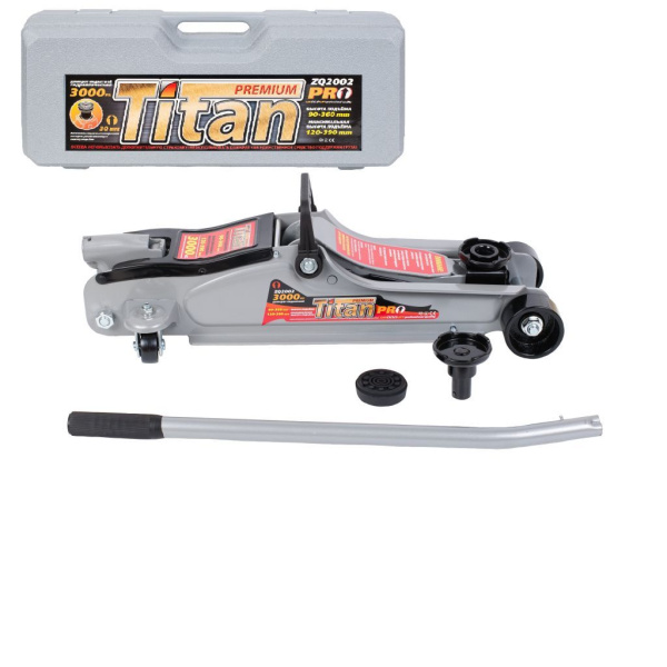 Домкрат подкатной 3т Titan (90 - 370 мм) в кейсе 20002, низкопрофильный