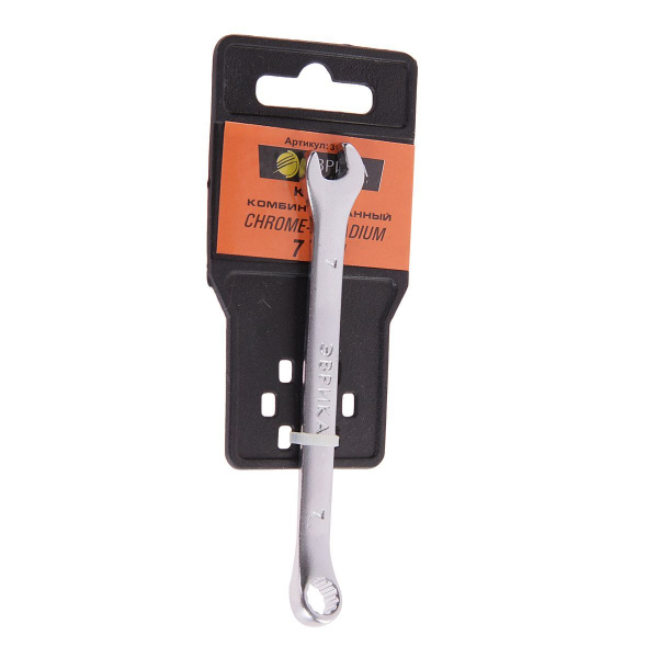 Ключ комбинированный  7мм ER-31007 (Chrome vanadium) на держателе  сатинированный  ЭВРИКА 1/20