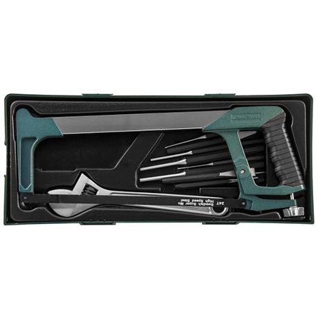 Набор инструмента ножовка, разводной ключ, зубила и выколотки в ложементе, 14 предметов 48565 (sp)